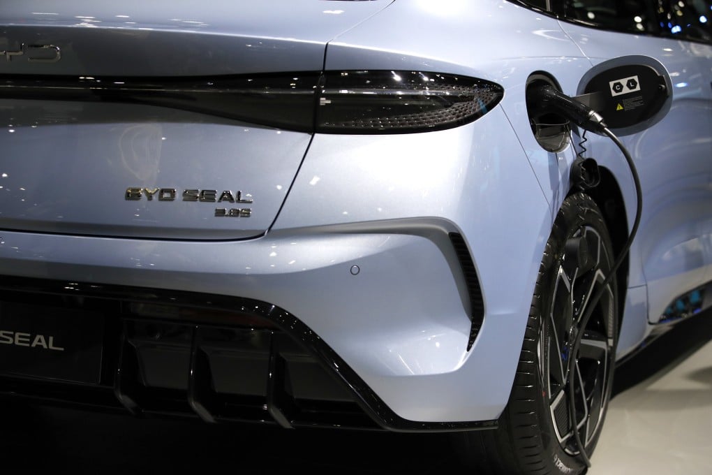 A BYD Seal electric car is seen charging at the 40th Thailand International Motor Expo 2023 in Bangkok, Thailand, on December 4, 2023. Photo: EPA-EFE