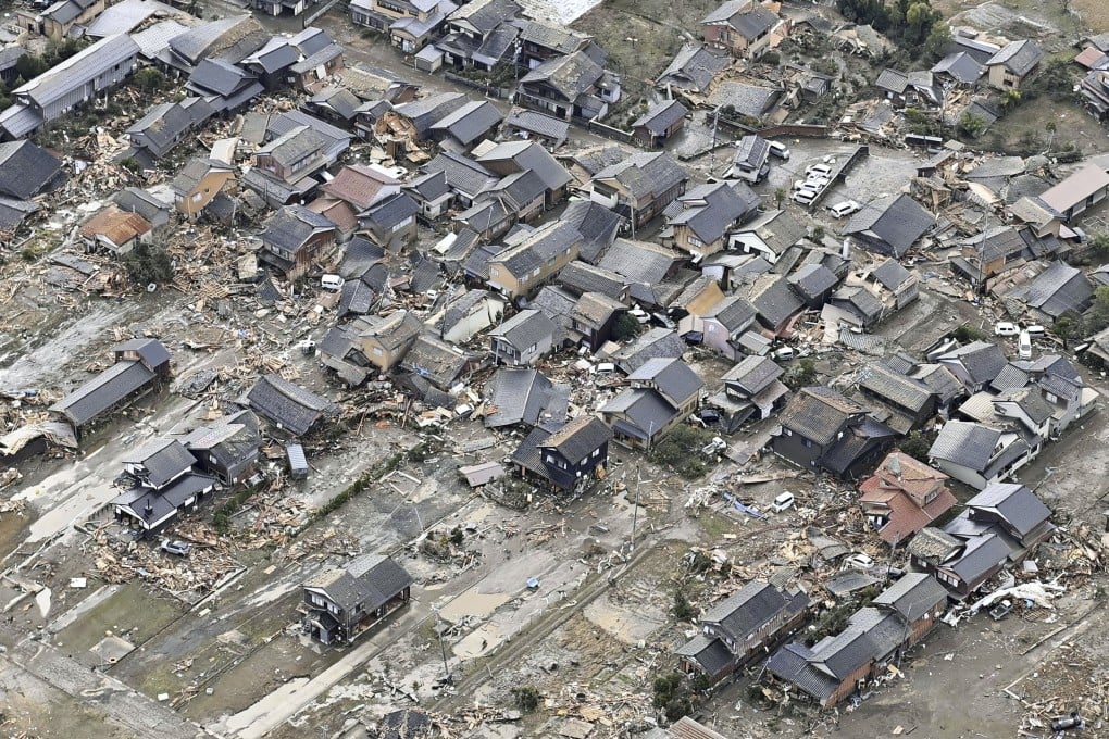 Destroyed houses in earthquake-hit Suzu, Ishikawa prefecture, on Tuesday. Photo: Kyodo News via AP