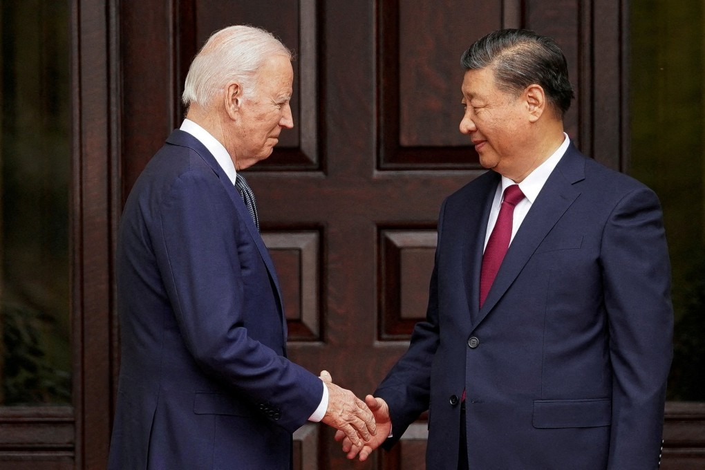 US President Joe Biden shakes hands with Chinese President Xi Jinping on the sidelines of the APEC summit in Woodside, California, in November. Photo: Reuters