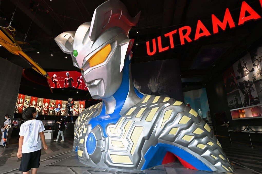A giant bust of Ultraman is seen at the Ultraman Theme Pavilion in Shanghai. China’s obsession with the Ultraman superhero franchise has led to the opening of theme parks and a hotel – and there is more to come. Photo: Getty Images