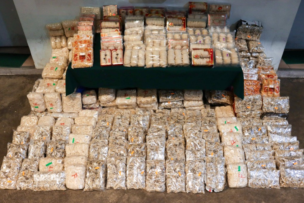 Hong Kong customs confiscated HK$9.5 million worth of bird’s nests hidden in a mainland-bound truck at the Man Kam To control point on Wednesday. Photo: Handout