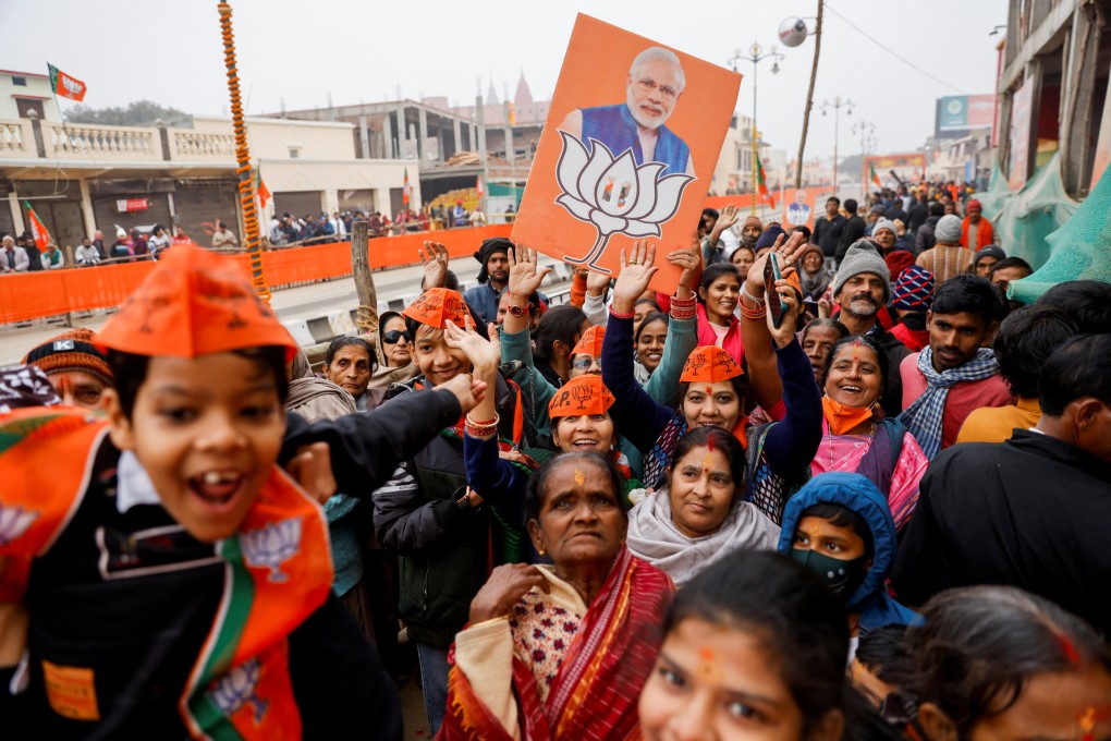 Supporters of Bharatiya Janata Party at an event in Ayodhya, India, on December 30, 2023. Photo: Reuters