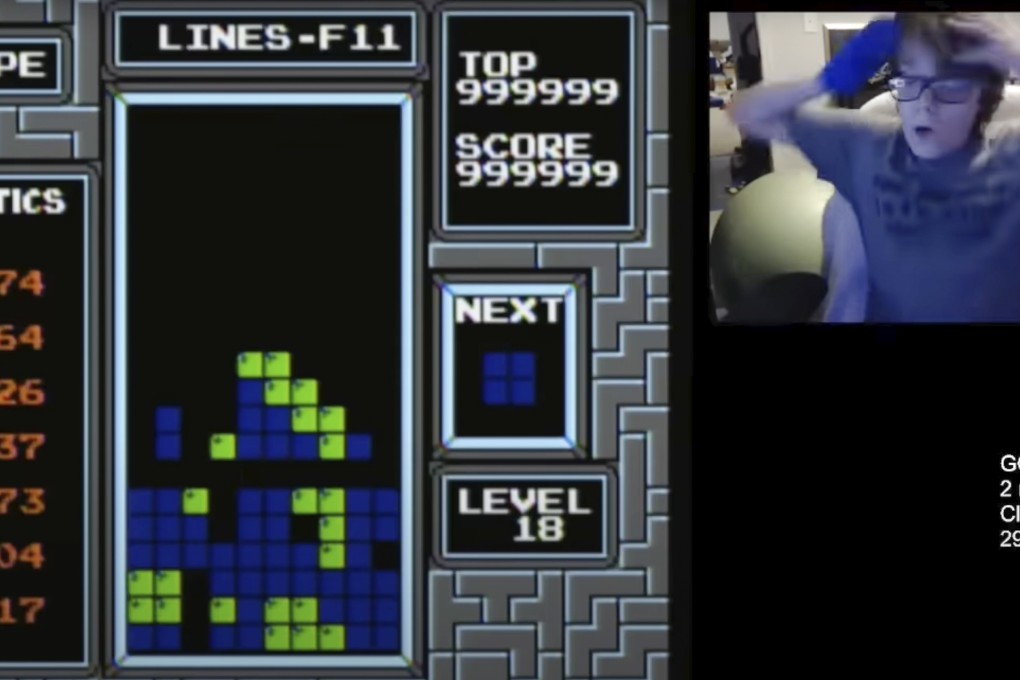 Willis Gibson reacting after beating Tetris. Photo: YouTube via AP