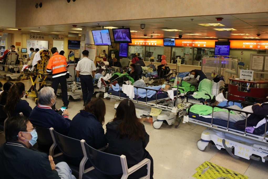 Patients waiting at the accident and emergency department at Queen Elizabeth Hospital in Jordan. The Centre for Health Protection on Thursday said the peak winter flu season was expected to arrive next week. Photo: Jelly Tse