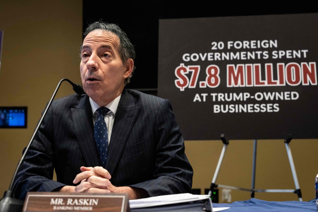 Democratic congressman Jamie Raskin of Maryland, ranking member of the US House oversight committee, speaks at a media briefing in Washington on Thursday about former President Donald Trump’s business ties with foreign governments. Photo: Getty Images via AFP