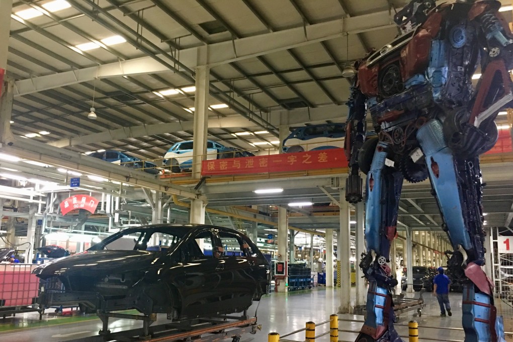 A giant Transformer statue at BYD’s assembly plant in Shenzhen. Photo: Elaine Chan