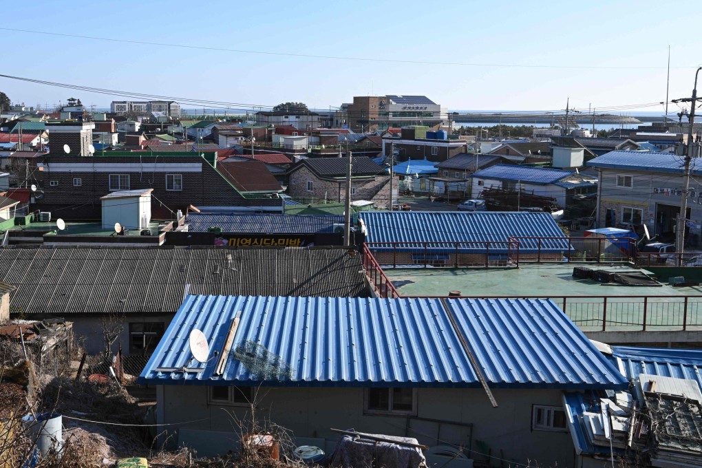 A village on Yeonpyeong island on Saturday. Yeonpyeong operates around 10 shelters across the island equipped with medical beds, children’s books and gas masks, among other materials. Photo: AFP