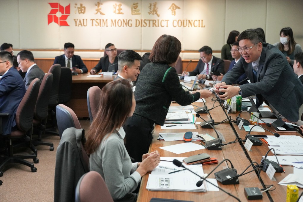 The first Yau Tsim Mong district council meeting after the election in 2023. New guidelines require councillors attend at least 80 per cent of meetings. Photo: Eugene Lee