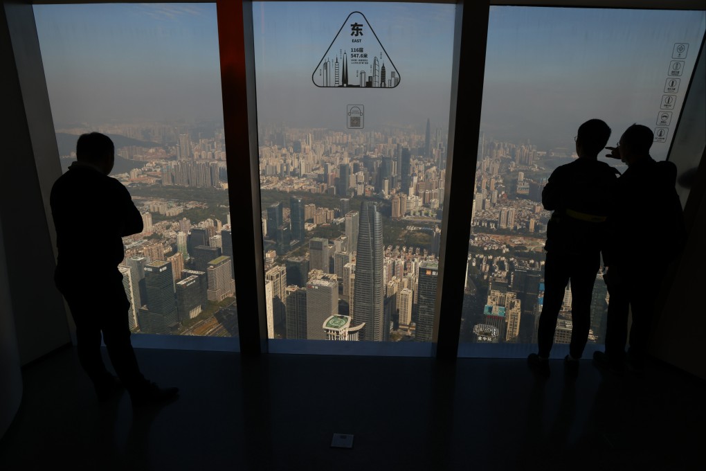 Looking at Shenzhen from the Free Sky observation deck in Ping An Finance Center, the tallest building in the Greater Bay Area. Photo: Dickson Lee