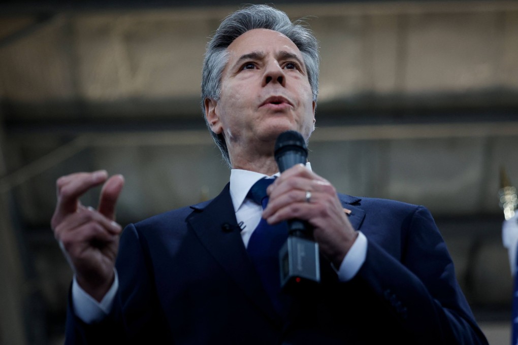 US Secretary of State Antony Blinken speaks at a World Food Programme regional warehouse in Amman during his visit to the Jordanian capital as part of a Middle East tour aiming to ensure the Israel-Gaza war does not spread. Photo: AFP