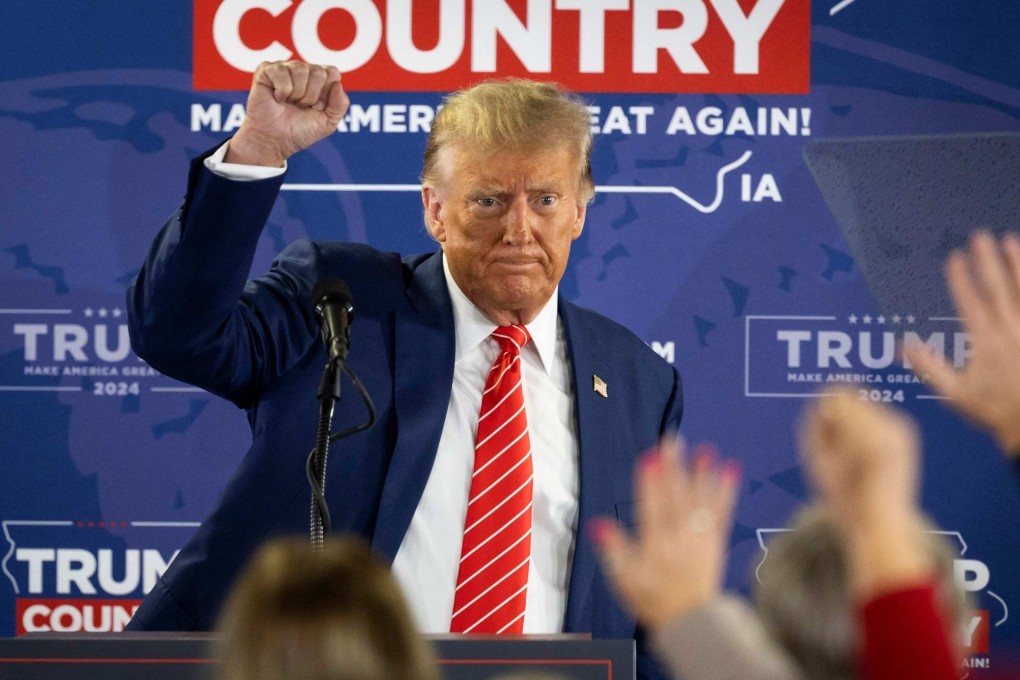 Former US president and Republican presidential hopeful Donald Trump speaks during a rally in Newton, Iowa, on Saturday. Photo: AFP