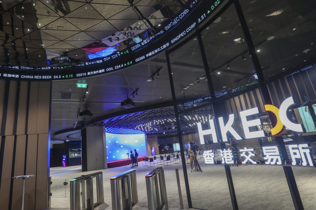 The logo of bourse operator Hong Kong Exchanges and Clearing is seen at the company’s Connect Hall in Central. Photo: Jonathan Wong