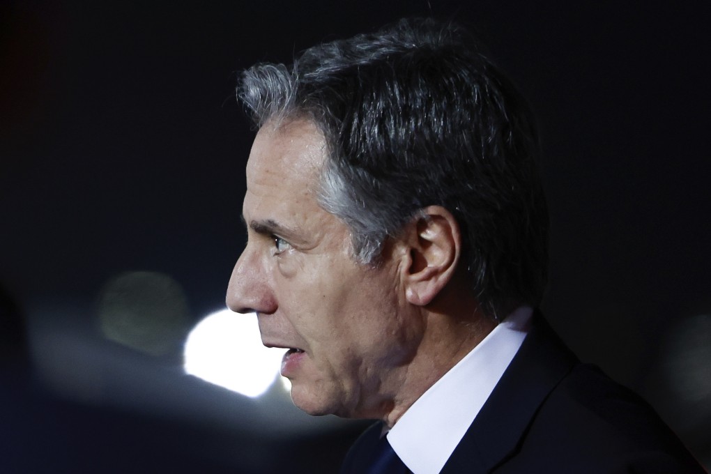 US Secretary of State Antony Blinken arrives in Abu Dhabi, duringa  trip aimed at calming tensions across the Middle East. Photo: Pool/AP