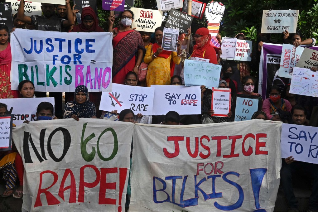 Activists march in support of Bilkis Bano in Kolkata on August 24, 2022. Photo: AFP