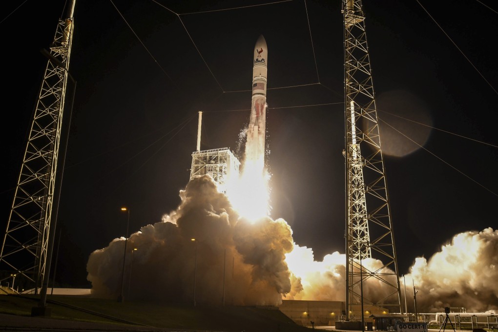 The inaugural launch of the rocket carrying Astrobotic’s lunar lander at Cape Canaveral Space Force Station in Florida on Monday. Photo: Florida Today via AP