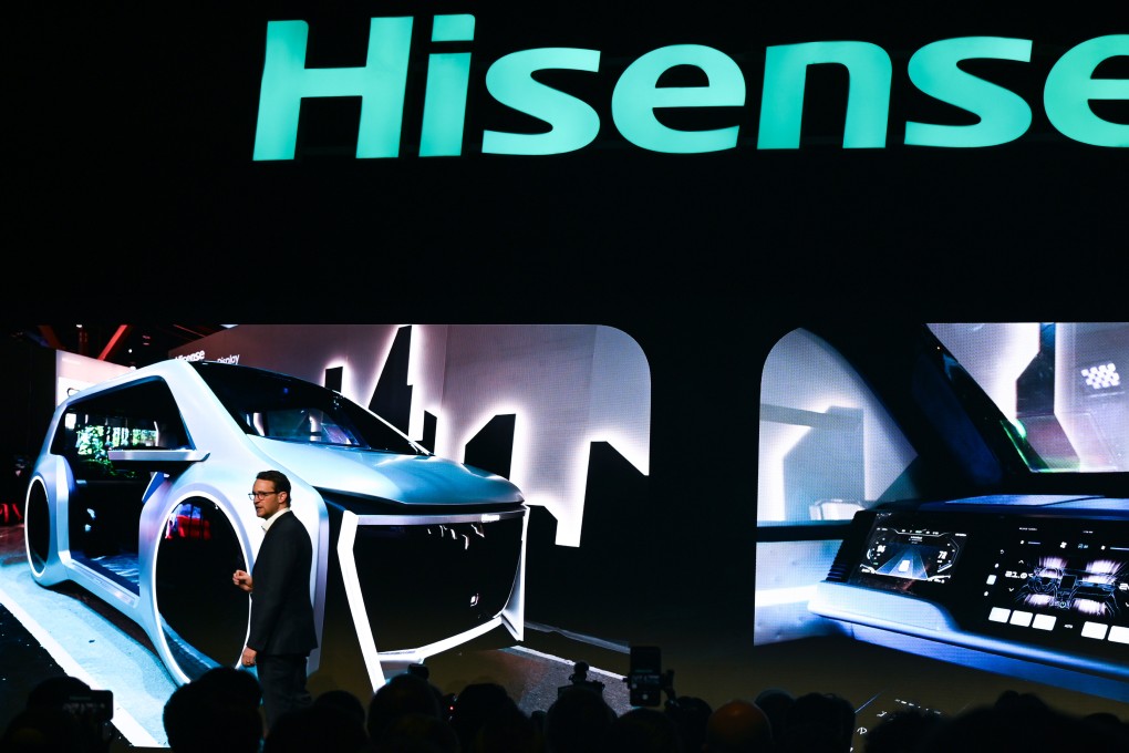 Hisense USA president David Gold on stage at CES 2024 in Las Vegas on Monday. Photo: Matt Haldane