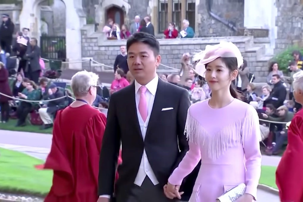 JD.com chairman Richard Liu Qiangdong and wife Zhang Zetian at Princess Eugenie’s wedding. Photo: YouTube