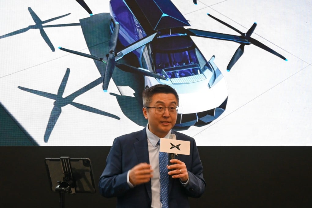Brian Gu Hongdi, vice-chairman and president of Xpeng, discusses the company’s new flying car at CES on January 9, 2024. Photo: Matt Haldane