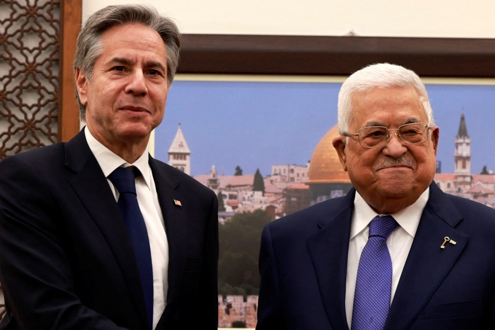 U.S. Secretary of State Antony Blinken meets with Palestinian President Mahmoud Abbas, during his week-long trip aimed at calming tensions across the Middle East. Photo: Pool via Reuters