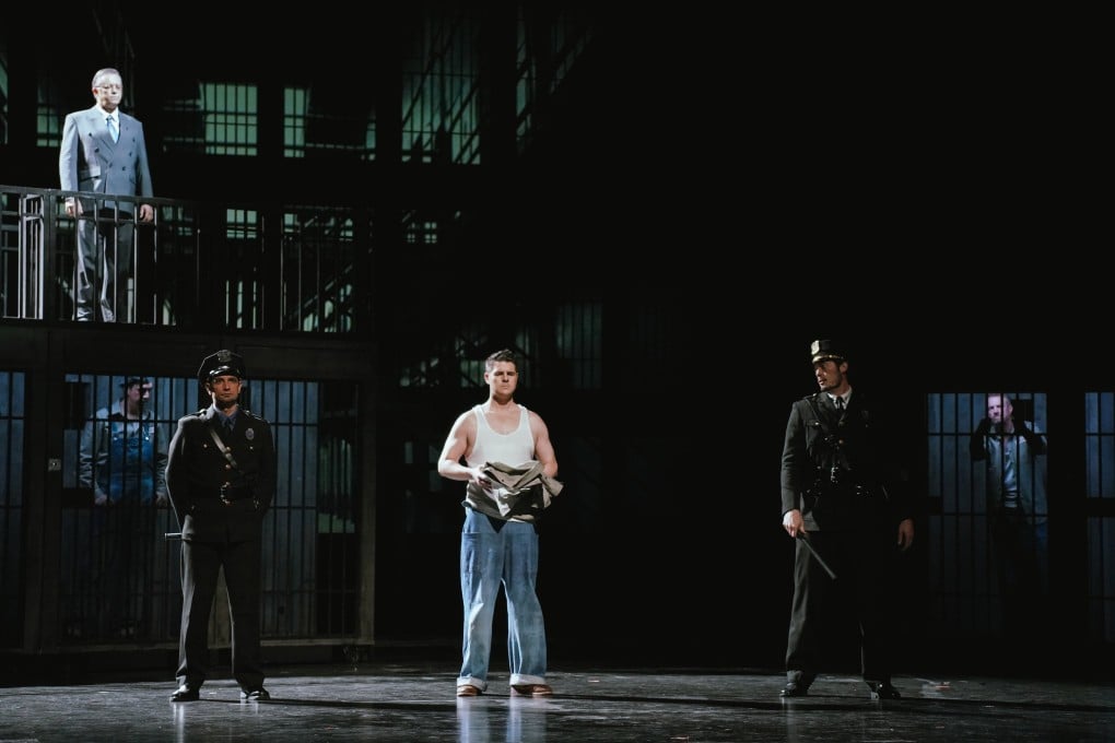 Andy Dufresne, played by James Clarke, enters Shawshank State Penitentiary in Longma Studio’s Chinese-language stage adaptation of “The Shawshank Redemption”. Photo: courtesy of Longma Studio