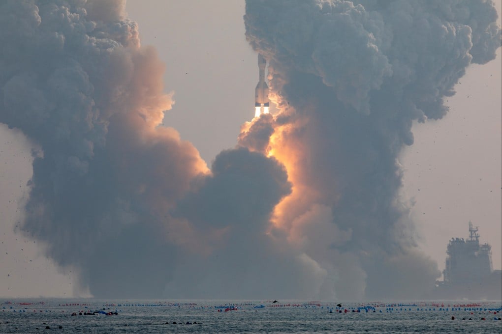 A Gravity-1 commercial carrier rocket carrying three satellites is launched from waters off the coast of Haiyang, in Shandong province, on Thursday. Photo: Xinhua