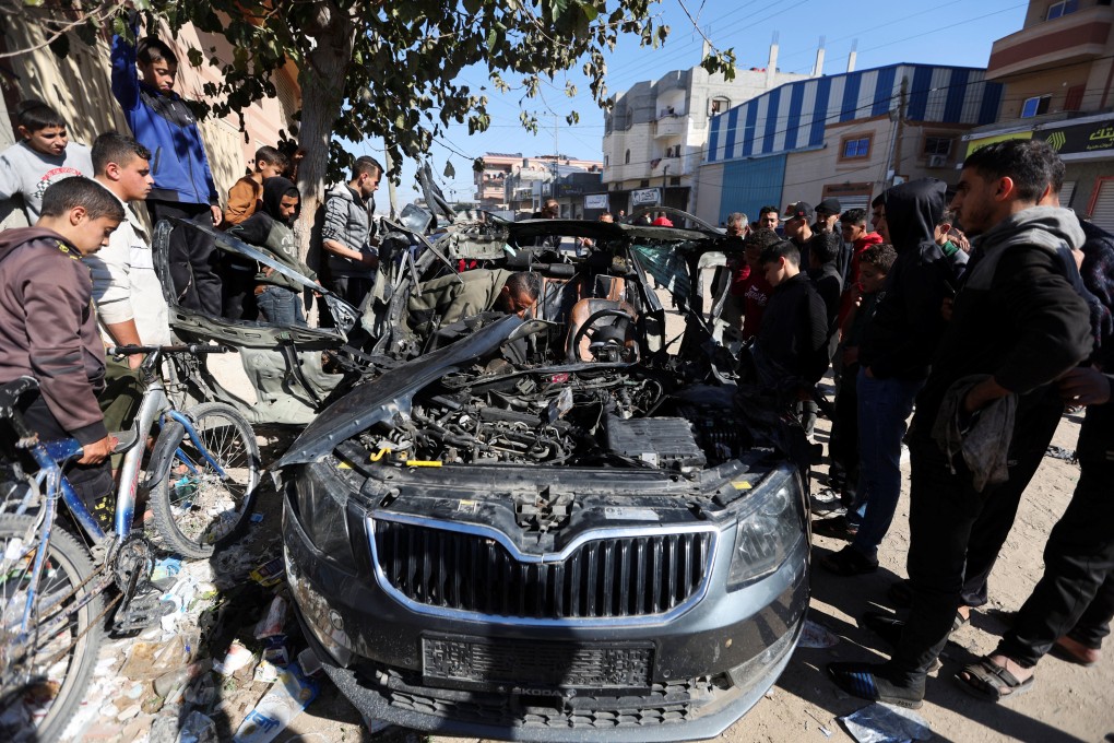 The car Hamza Wael Dahdouh and Mustafa Thuria were travelling in when they were killed. Photo: Reuters