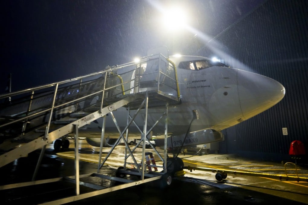 An Alaska Airlines Boeing 737 Max 9 aircraft awaits inspection outside the airline’s hangar at Seattle-Tacoma International Airport on Wednesday. Photo: AP