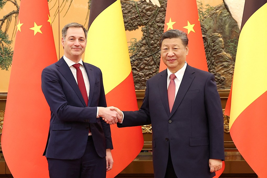 Belgian Prime Minister Alexander De Croo and Chinese President Xi Jinping before their meeting in Beijing on Friday. Photo: China Daily via Reuters