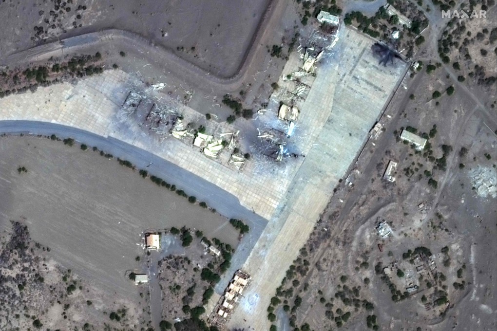A satellite picture shows destroyed shelters in Hudaydah airfield in Yemen on Friday. Image: Maxar Technologies via AFP