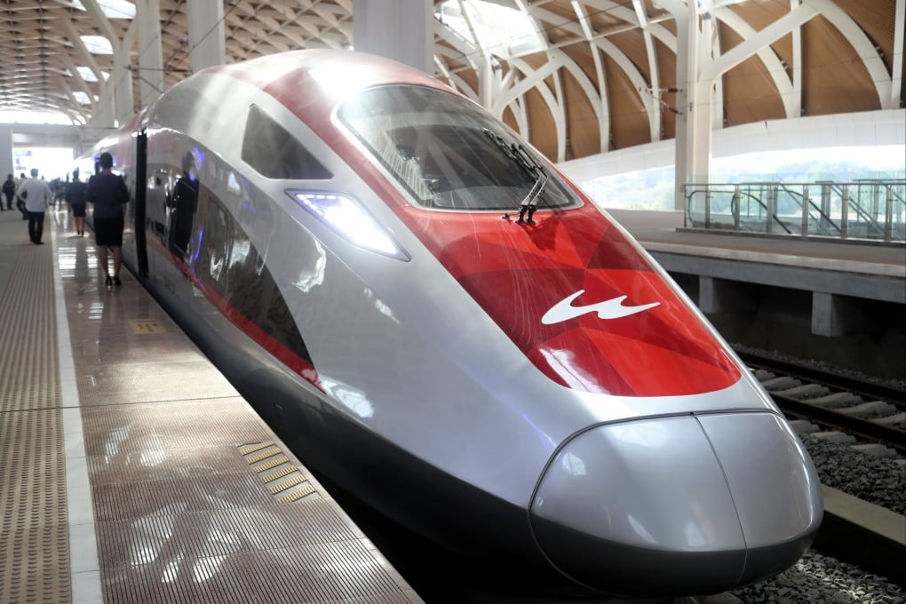The Chinese-funded high-speed train “Whoosh” at Halim train station in Jakarta, Indonesia, on October 17. Photo: EPA-EFE