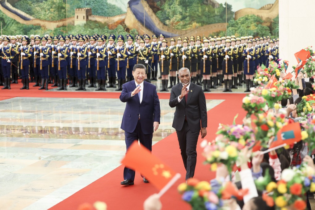 Chinese President Xi Jinping holds a welcoming ceremony for his Maldivian counterpart Mohamed Muizzu (right) in Beijing on January 10. Photo: Xinhua