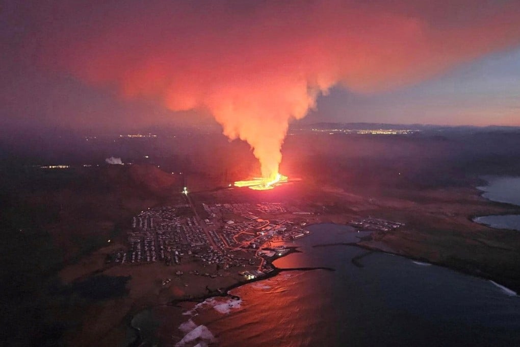 The volcano spewing lava and smoke as it erupts in Reykjanes Peninsula, Iceland. Photo: Iceland Civil Protection via Reuters