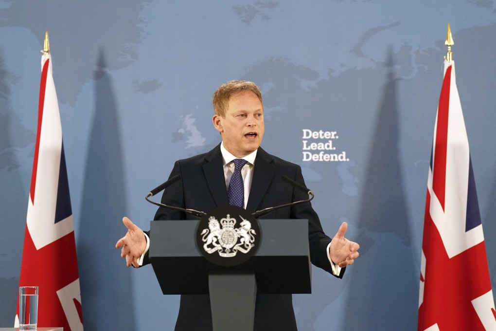 Britain’s Defence Secretary Grant Shapps delivers a speech at Lancaster House in London. The deployment, which Shapps characterised as the UK’s biggest to Nato in four decades, is aimed at “providing vital reassurance” over the “menace” posed by Russian President Vladimir Putin following his invasion of Ukraine, Shapps said. Photo: AP