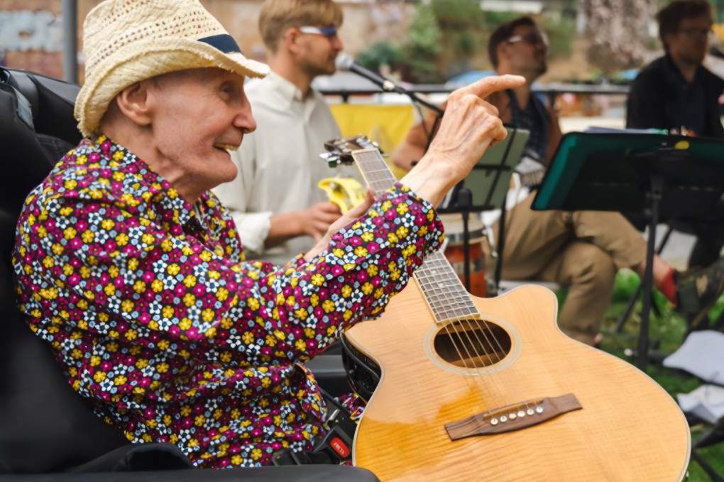 Dementia patient John, 84, is an enthusiastic regular at group music sessions at his care home in London, having learned to play the guitar after receiving music therapy. For some people with dementia, music therapy has been shown improve their thinking, feeling, perception, mood and behaviour. Photo: The Spitz Charitable Trust