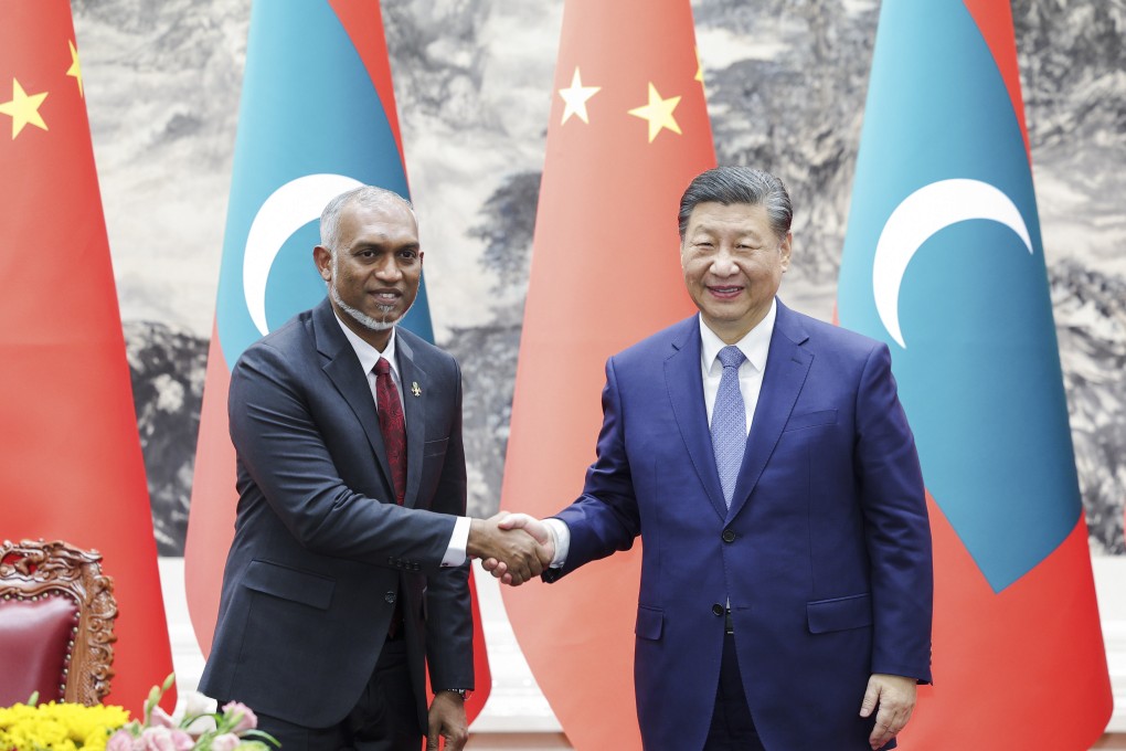Chinese President Xi Jinping and President of the Republic of Maldives Mohamed Muizzu after their talks in Beijing on January 10. Photo: Xinhua/Liu Bin