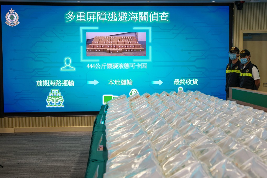 Customs displays evidence seized in the operation. Narcotics discovered in 2023 increased 37 per cent compared with the previous year, Senior Superintendent Wong Ho-yin said. Photo: Yik Yeung-man