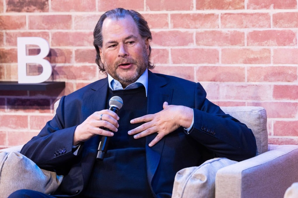 Marc Benioff, CEO of Salesforce.com, at the World Economic Forum in Davos, Switzerland, on Tuesday. Photo: Bloomberg