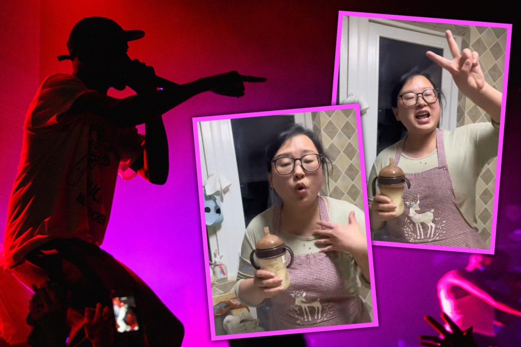 A 40-year-old mother in China has become an online video sensation after she taught herself how to write and perform rap songs while coping with daily pressures of homemaking and childcare. Photo: SCMP composite/Shutterstock/Douyin