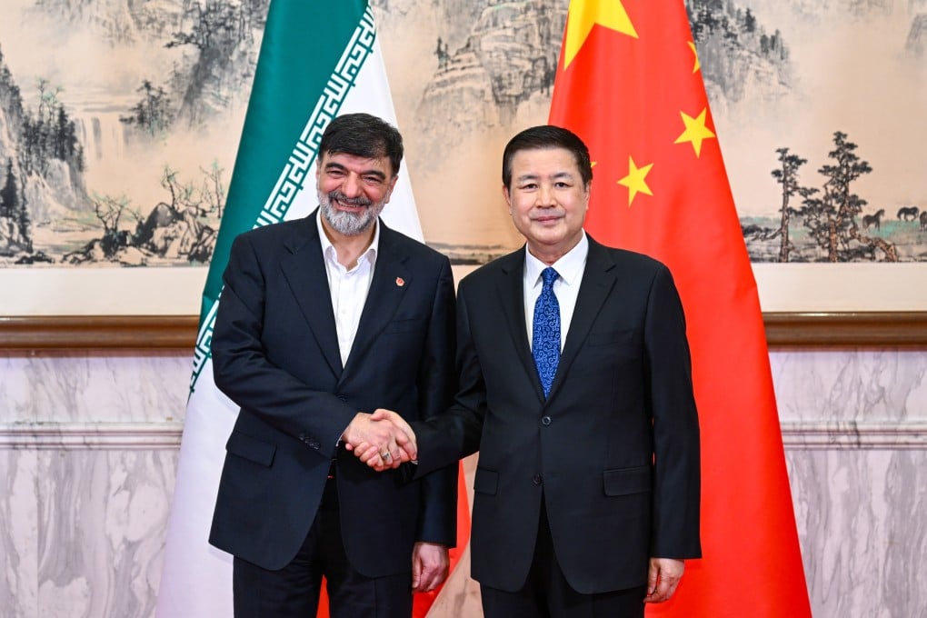 Iranian Police Chief Ahmad Reza Radan (left) and Wang Xiaohong, China’s public security minister, in Beijing on Tuesday. Photo: Xinhua