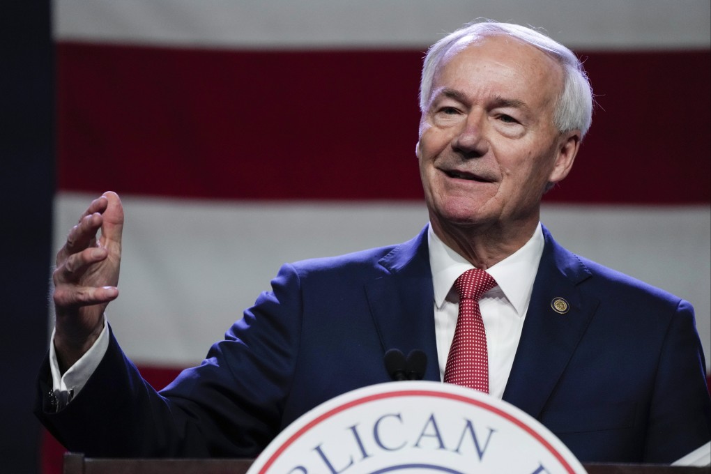 Republican presidential candidate Asa Hutchinson speaks in Des Moines, Iowa, in July. Photo: AP