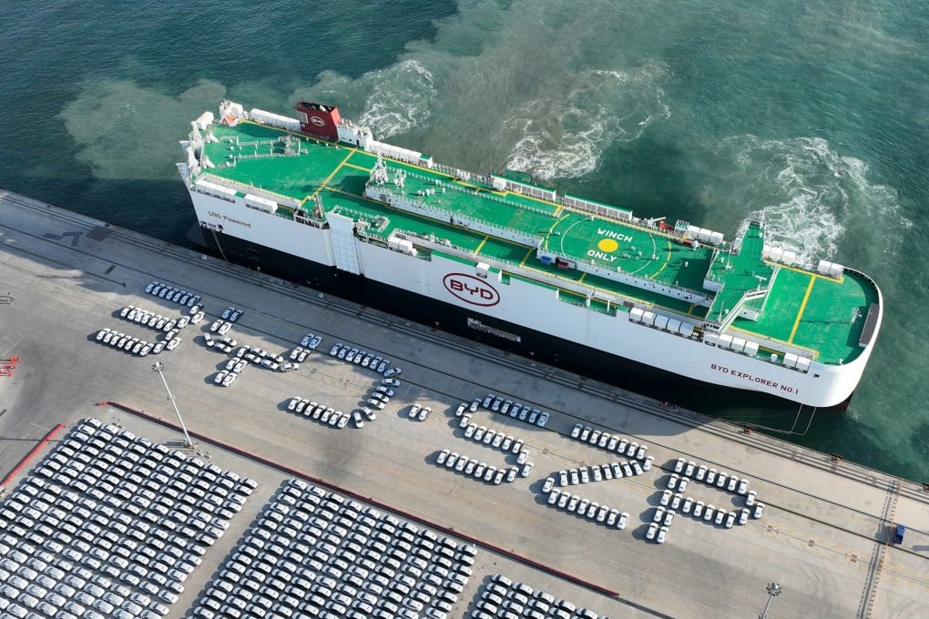 Vehicle carrier vessel “BYD Explor No 1” arrives at Xiaomo International Logistics Port in Shenzhen on January14, 2024. The vehicle carrier vessel set sail for the ports of Vlissingen in the Netherlands and Bremerhaven in Germany with more than 5,000 new energy vehicles on board. Photo: Xinhua