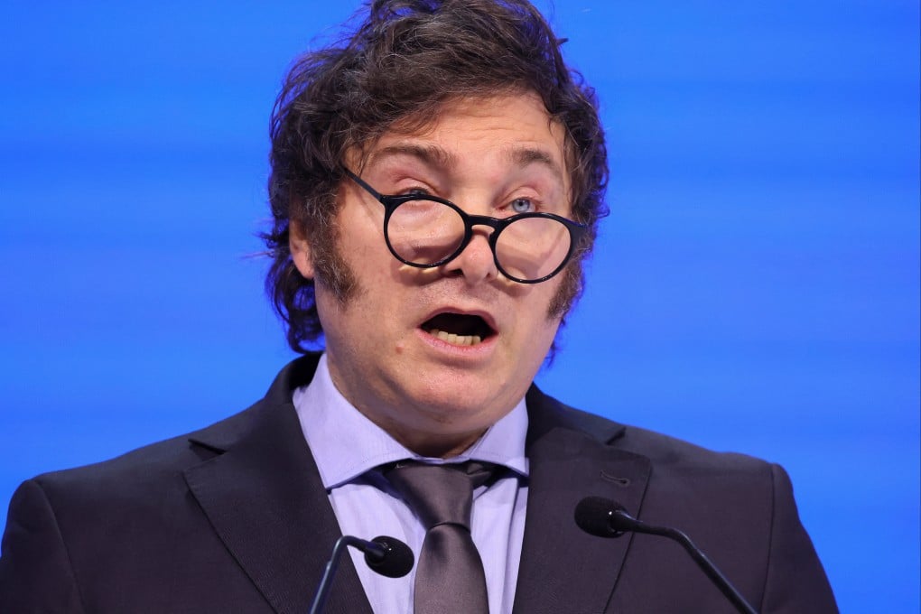 Argentina’s President Javier Milei speaks during the 54th annual meeting of the World Economic Forum in Davos, Switzerland on Wednesday. Photo: Reuters