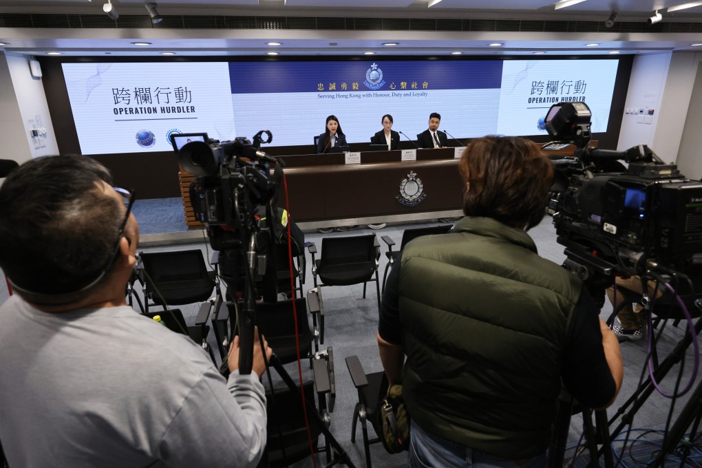 (From left) Senior Inspector Sarah Chan, Superintendent Bonnie Ngan and police clinical psychologist Fung Ho-kin discuss details of a major operation to combat child pornography. Photo: May Tse