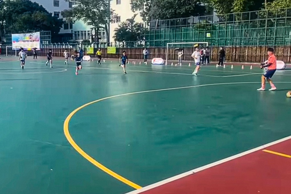 A screen grab from a video shows the ball rolling past the goalkeeper during the game between Kwai Chung district and Tuen Mun district. Photo: Handout