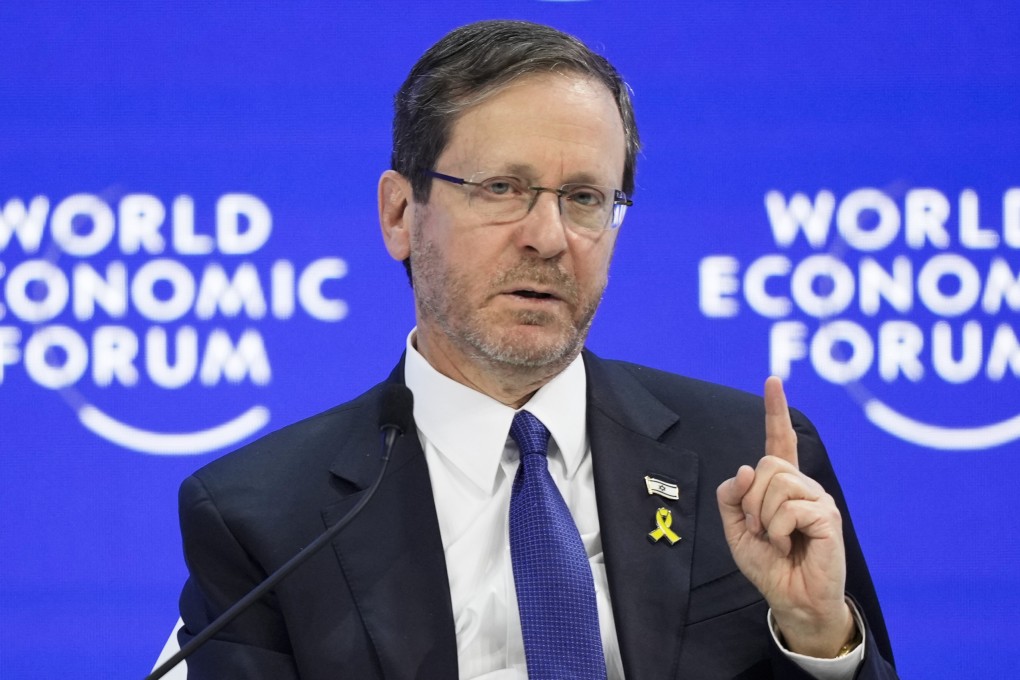 Israel’s President Isaac Herzog speaks at the World Economic Forum in Davos, Switzerland on Thursday. Photo: AP