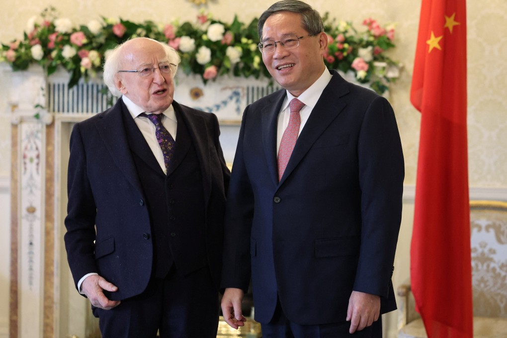 Irish  President Michael Higgins and Chinese Premier Li Qiang in Dublin on Wednesday. Photo: Reuters