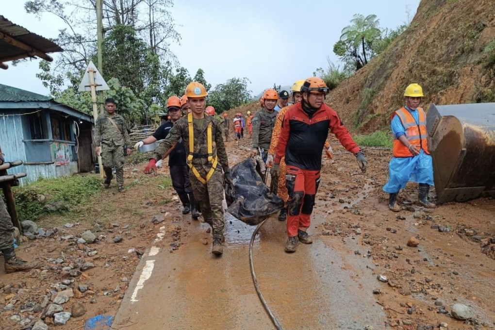 At least ten people were killed following a landslide that buried houses from heavy rain in the remote town of Monkayo, the Philippines. Photo: EPA-EFE/Municipality of Monkayo/Handout