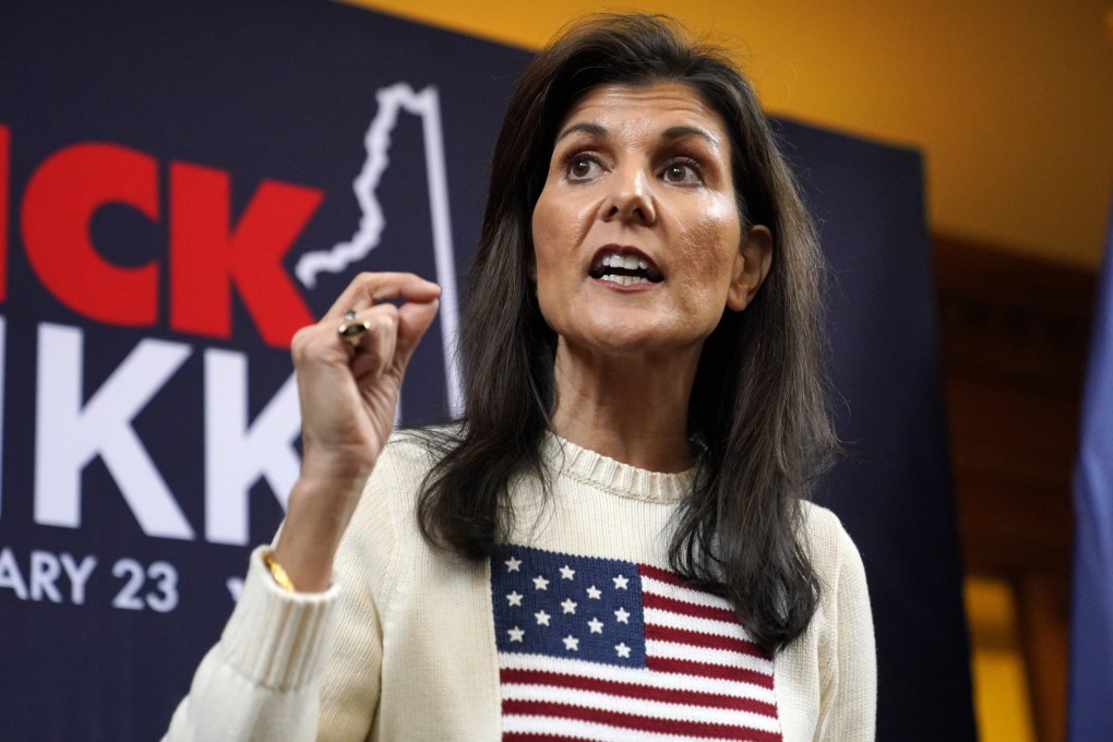 Republican presidential candidate Nikki Haley speaks to reporters after a campaign stop in Peterborough, New Hampshire, on Saturday. Photo: AP