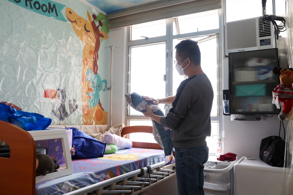 Eddie Chau in his daughter Chau Tin-yu’s bedroom in their home in Ho Man Tin. Tin-yu was left in a vegetative state after surgery in 2020. Photo: Yik Yeung-man