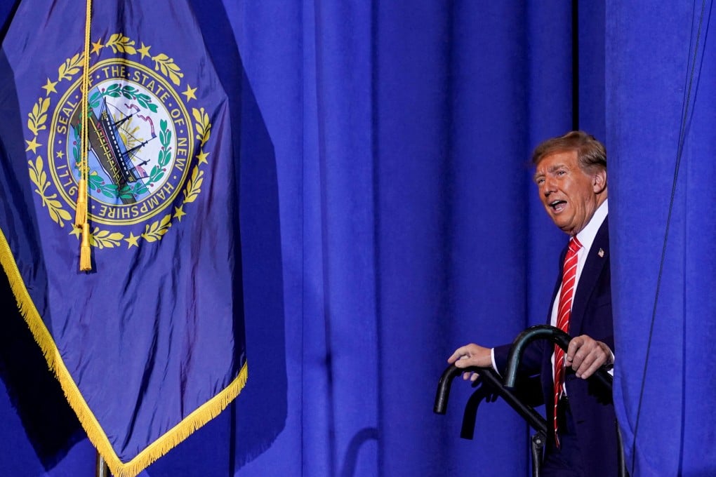 Donald Trump walks on to the stage at a rally in Concord, New Hampshire. Photo: Reuters